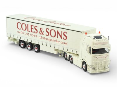 Tekno Tekno Scania Next Gen S-serie Highline met 3-assige schuifzeilen oplegger COLES & SONS "GREASE"
