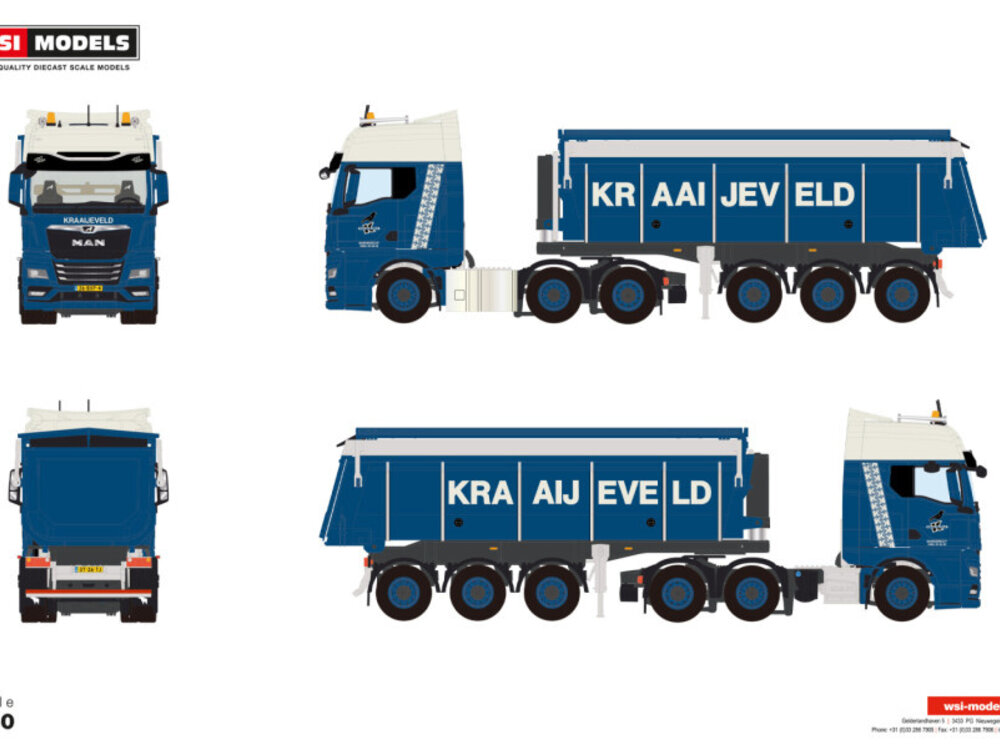 WSI WSI MAN TGX GX 6x2 with 3-axle non steering tipper trailer KRAAIJEVELD