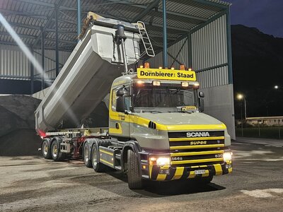 Tekno Tekno Scania 144G 6x2 met 2-as Meiller kipper oplegger DORNBIERER