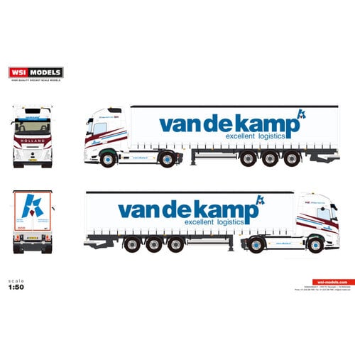 WSI WSI Volvo FH Aero Globetrotter XL 4x2 met 3-assige schuifzeilen oplegger VAN DE KAMP