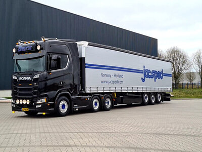 WSI WSI Scania S Highline 6x2 met schuifzeilen oplegger BARRY BEENS