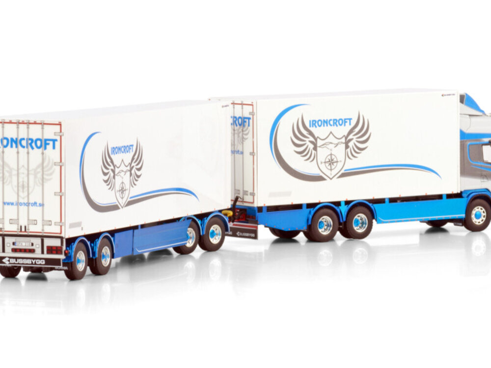WSI WSI Scania 4-serie Topline 6x2 rigid box truck with 4-axle drawbar trailer IRONCROFT