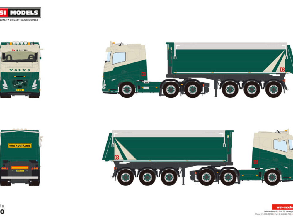 WSI WSI Volvo FH Aero Sleeper Cab  6x2 with 3-axle non steering tipper trailer DB KIEPERS