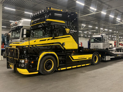 WSI WSI Scania T5 Torpedo Topline 4x2 with 3-axle Truck transporter VERSTEIJNEN TRUCKS