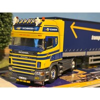 Tekno Scania 4-serie Topline with 3-axle (ASG) curtainside trailer ASG - Schneider