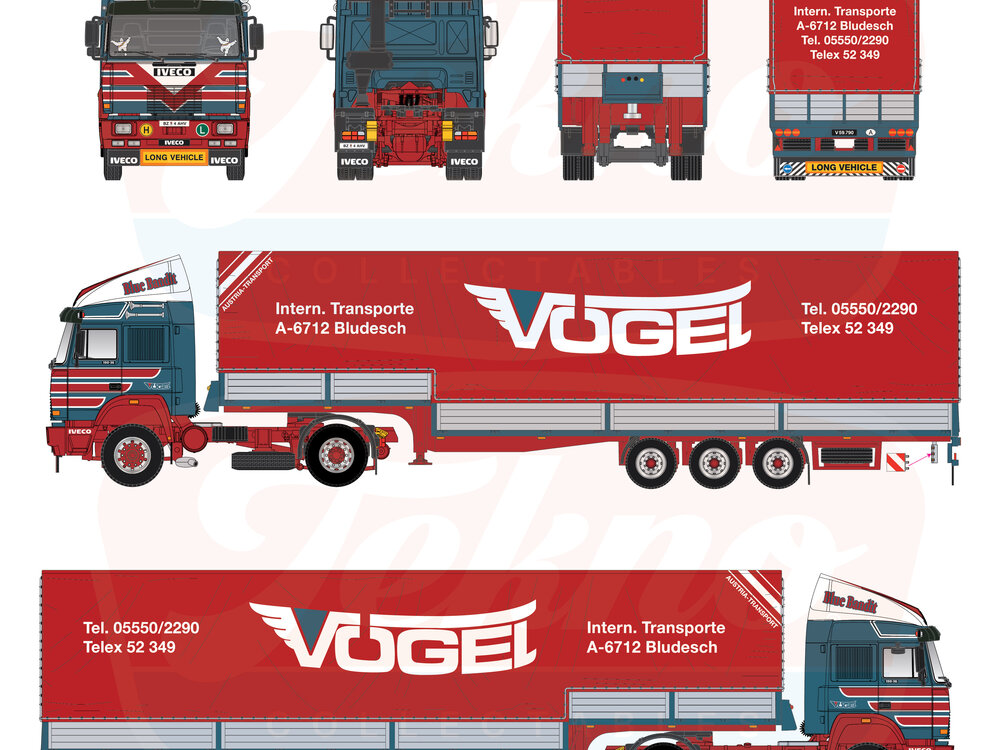 Tekno Tekno Iveco Turbostar 4x2 trekker met 3-assige klassieke huifoplegger VOGEL