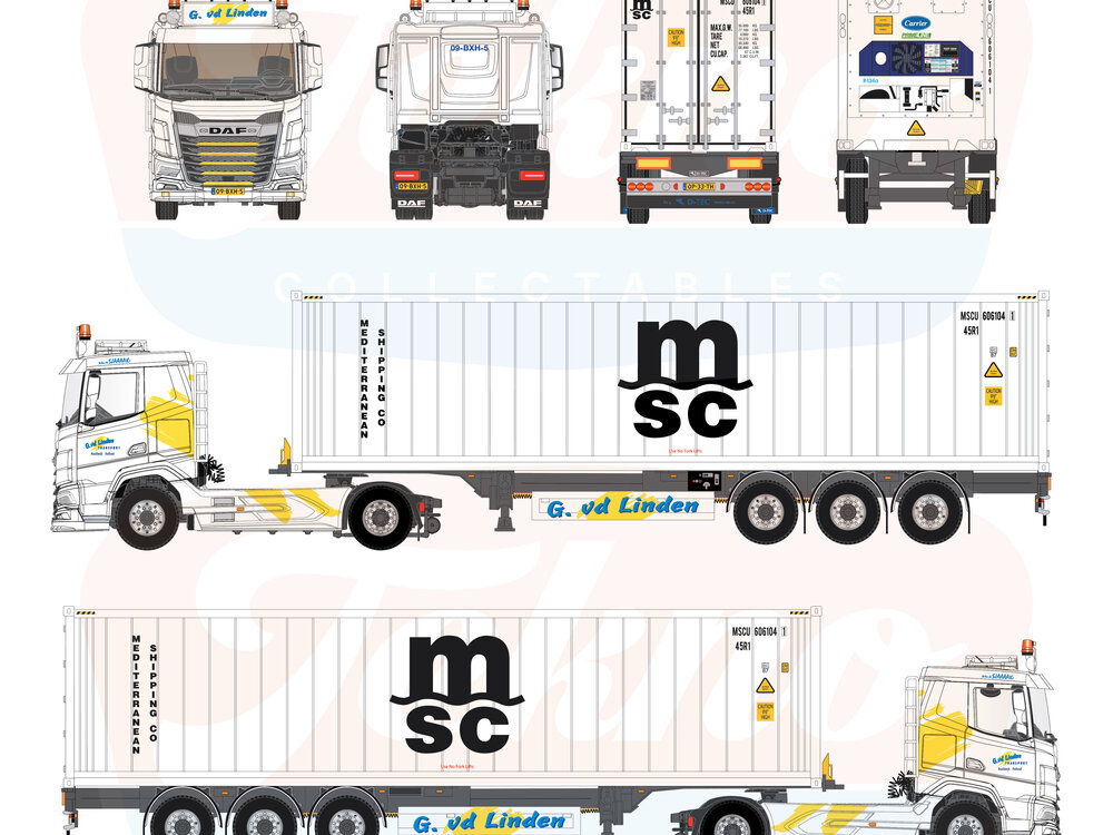 Tekno Tekno DAF XF SL 4x2 tractor with 3-axle containerchassis G. V.D. LINDEN TRANSPORT