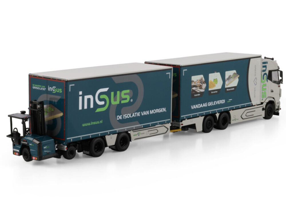 WSI WSI DAF XG motorwagen 6x2 met 2-assige schuifzeilen trailer + 2-axle mounted forklift INSUS B.V.