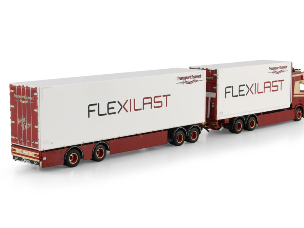 WSI WSI Scania R Highline riged box truck 6x2 tag axle box trailer with 4-axle box trailer TRANSPORTTEAMET (FLEXILAST)