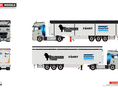WSI WSI MAN TGX GX 4x2 met 3-as verschuifbare vloer trailer BAUMANN TRANS