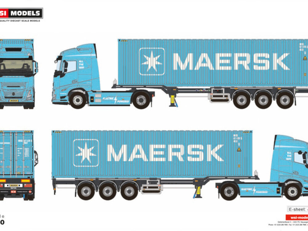 WSI WSI Volvo FH Aero Globetrotter Electric 4x2 + 3-axle container trailer + 40ft. container MAERSK