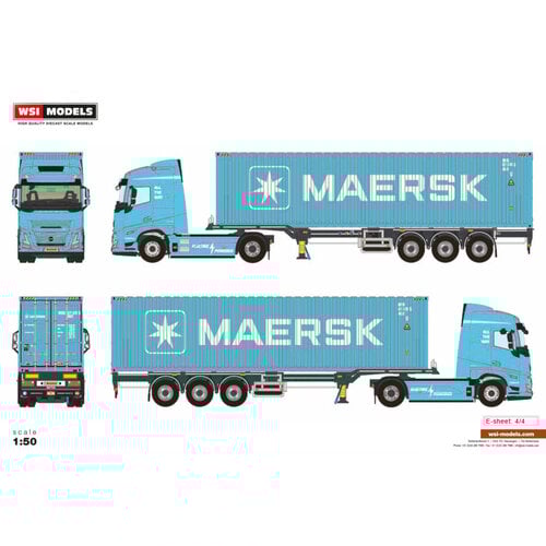 WSI WSI Volvo FH Aero Globetrotter Electric 4x2 + 3-axle container trailer + 40ft. container MAERSK