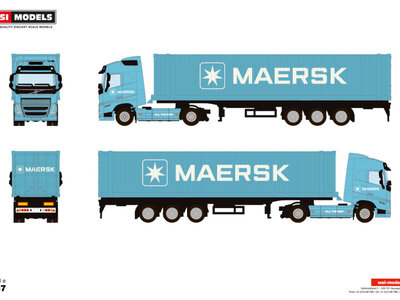 WSI WSI Volvo FH12 Globetrotter XHSL 4x2 + 3-axle container trailer + 45ft. container MAERSK SCALE 1:87
