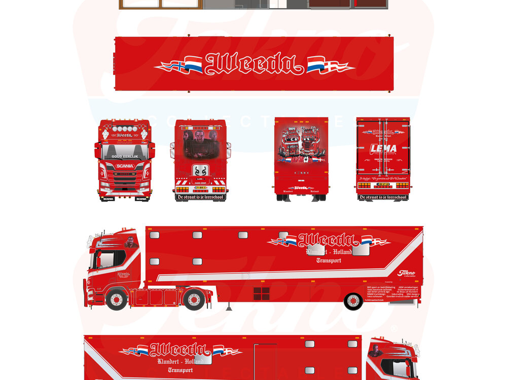 Tekno Tekno Scania NGR 530 V8 4x2 met 1-assige camper trailer (resin) FERRY "WEEDA"