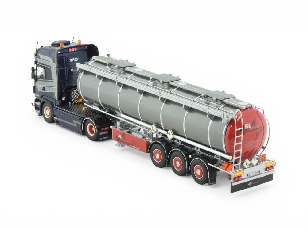 Tekno Tekno Scania R -serie Topline 4x2 riged truck wit 3-axle tank trailer SL LOGISTICS