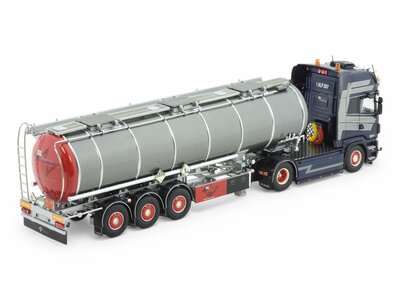 Tekno Tekno Scania R -serie Topline 4x2 riged truck wit 3-axle tank trailer SL LOGISTICS