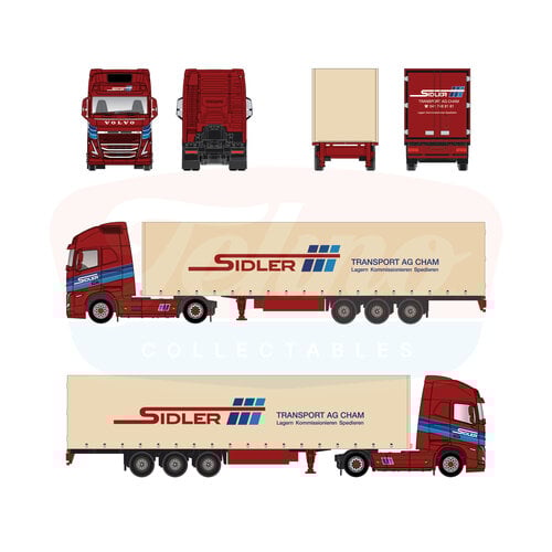 Tekno Tekno Volvo FH05 Globetrotter XL met 3-assige koeler oplegger SIDLER/ Schaal 1:87