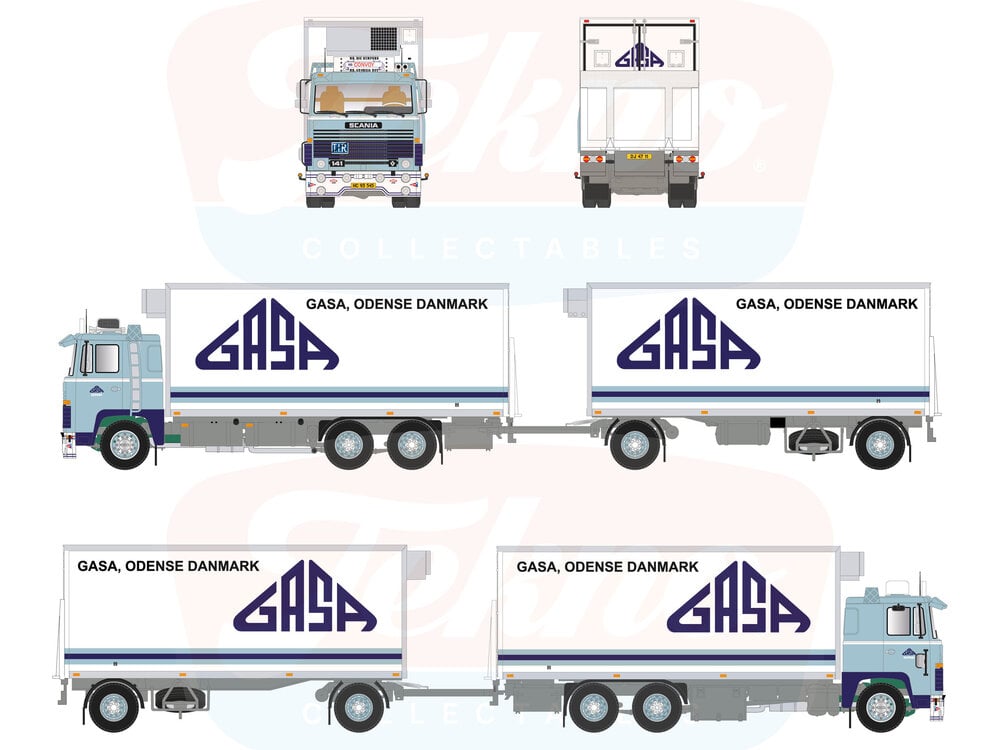 Tekno Tekno Scania 141 rigid truck with 2-axle trailer GASA ODENSE