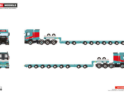WSI WSI Scania R Highline 8x4 met 7-assige mannoovr +  2-assige dolly GRUBER