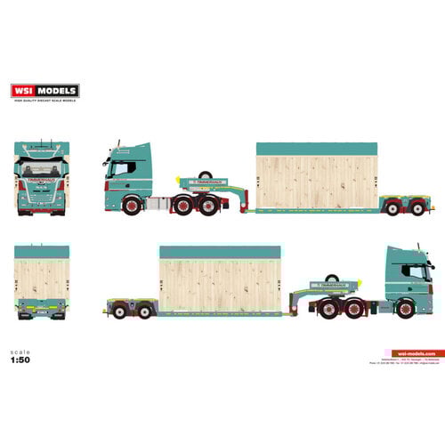 WSI WSI MAN TGX GX 6x2 with 2-axle euro PX Lowloader + wooden box with top seal TIMMERHAUS