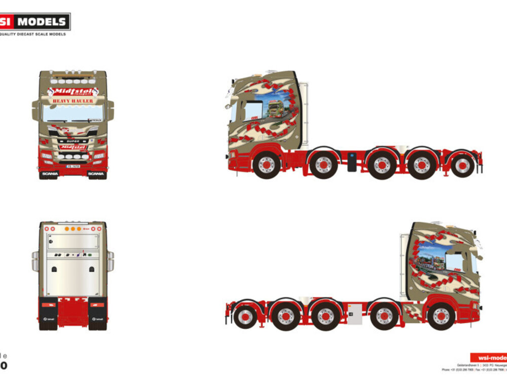 WSI WSI Scania R Highline 8x4 with add on axle MIDTSTØL