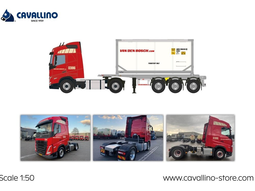 Cavallino Cavallino Volvo FH5 Globetrotter 4x2 with 3-axle container chassis + tankcontainer VAN DEN BOSCH