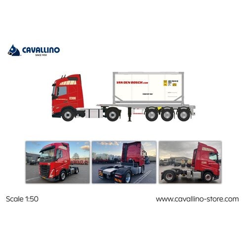 Cavallino Cavallino Volvo FH5 Globetrotter 4x2 with 3-axle container chassis + tankcontainer VAN DEN BOSCH