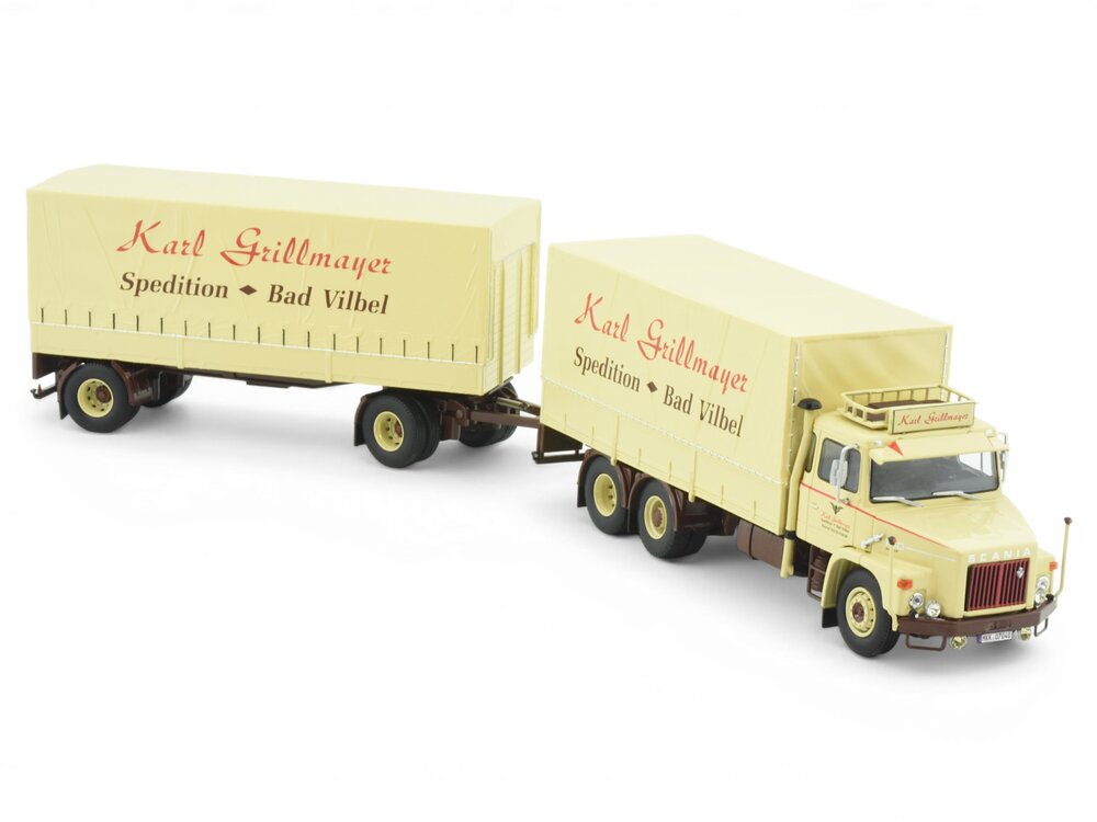 Tekno Tekno Scania 140 Torpedo motorwagen aanhanger met klassieke huifopbouw GRILLMAYER