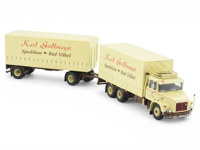 Tekno Tekno Scania 140 Torpedo riged truck with classic tilt trailer GRILLMAYER