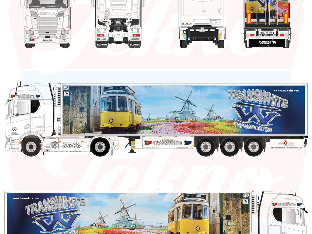 Tekno Tekno Scania Next Gen 500S with 3-axle reefer trailer TRANSWHITE