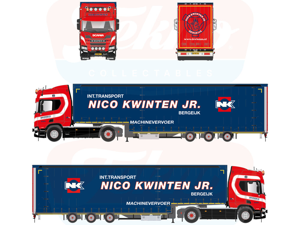 Tekno Tekno Scania NGR 4x2 Highline with 3-axle Meusburger trailer NICO KWINTEN