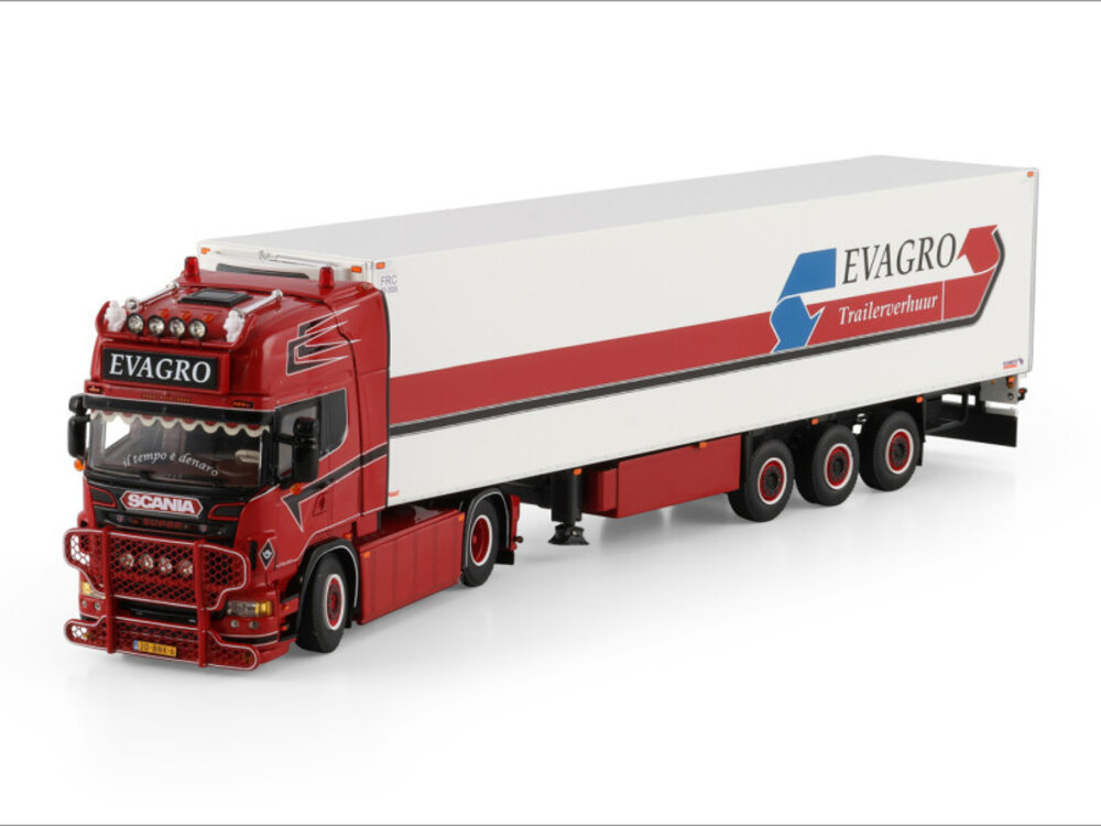 WSI WSI Scania R6 Topline 4x2 with 3-axle reefer trailer EVAGRO