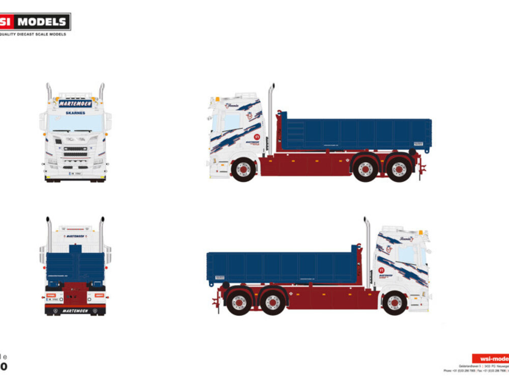 WSI WSI Scania R Normal 6x2 motorwagen met haakarm systeem + 15m3 container MARTEMOEN