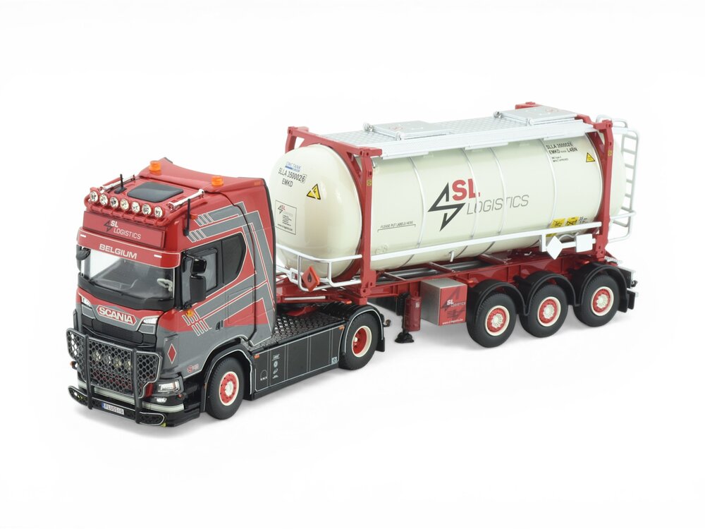 Tekno Tekno Scania S530 V8 4x2 met 3-assig chassis en tankcontainer SL LOGISTICS