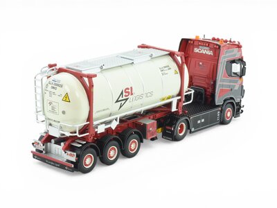 Tekno Tekno Scania S530 V8 4x2 with 3-axle container chassis + 20ft. tankcontainer SL LOGISTICS