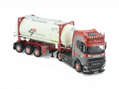 Tekno Tekno Scania S530 V8 4x2 with 3-axle container chassis + 20ft. tankcontainer SL LOGISTICS