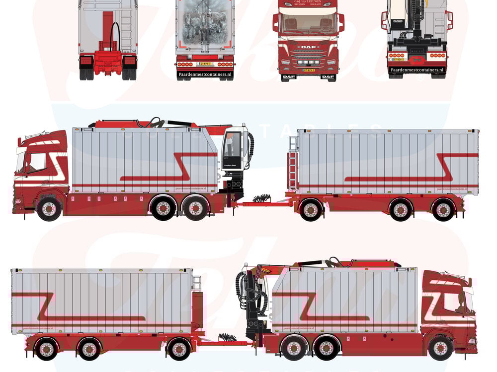 Tekno Tekno DAF XF  rigid truck with trailer + zamac opentop containers G & J VAN LEEUWEN