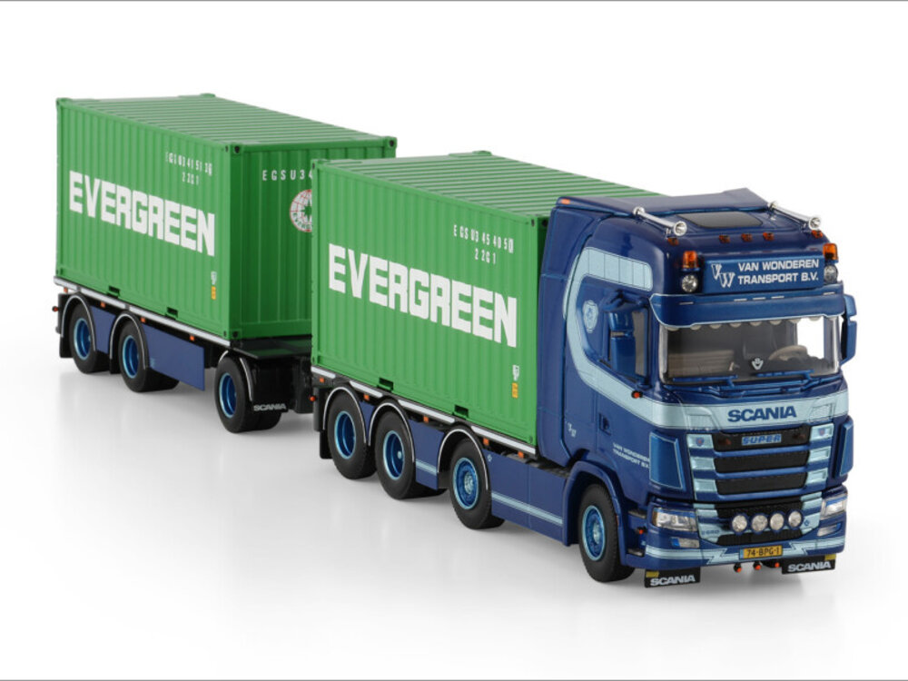 WSI WSI Scania S Highline 8x2 with 7-axle riged container truck + drawbar trailer with 2x 20ft container VAN WONDEREN BEESD BV