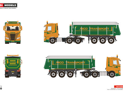 WSI WSI IVECO S-Way as low 6x2 midlift met 3-assige niet stuurbare kipper trailer NICO TRANSPORT