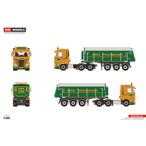 WSI WSI IVECO S-Way as low 6x2 midlift met 3-assige niet stuurbare kipper trailer NICO TRANSPORT