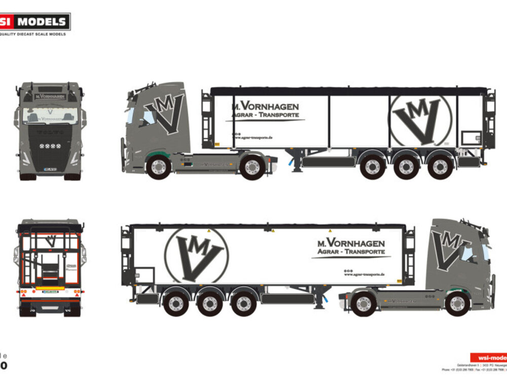 WSI WSI Volvo FH5 Globetrotter XL 4x2 with 3-axle Belt trailer VORNHAGEN