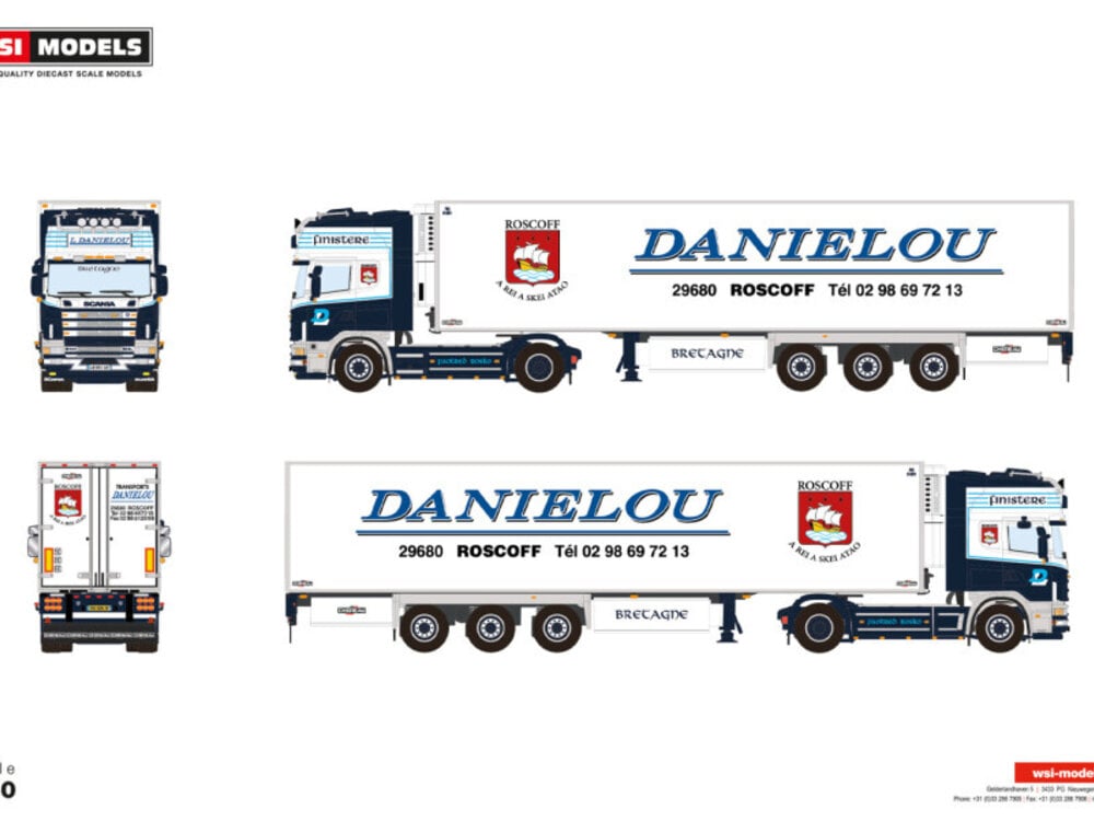 WSI WSI Scania 4-serie Topline 4x2 with 3-axle reefer trailer DANIELOU