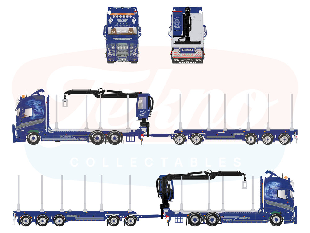 Tekno Tekno Volvo FH16 Globetrotter XL rigid truck with wood trailer EDS TRAFAKT
