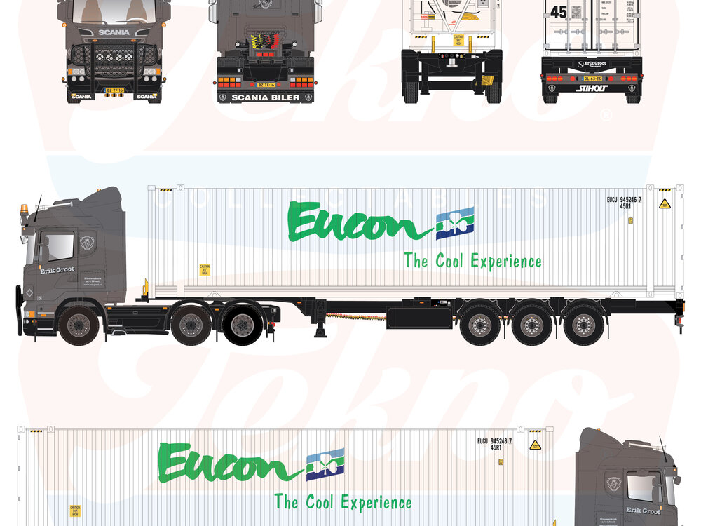 Tekno Tekno Scania R-Serie 6x2 tractor with 3-axle container chassis ERIK GROOT TRANSPORT