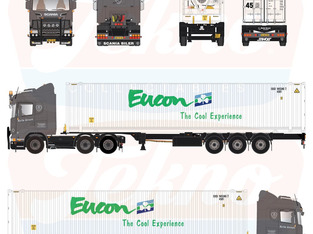 Tekno Tekno Scania R-Serie 6x2 trekker met 3-assige containerchassis ERIK GROOT TRANSPORT