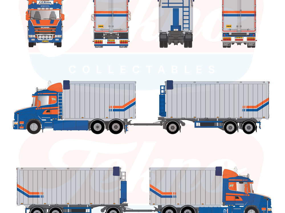 Tekno Tekno Scania 4-serie Torpedo rigid truck with 3-axle trailer C.G. KROON Mesthandel Amsterdam