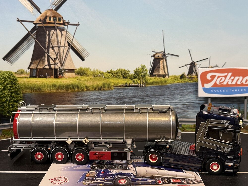Tekno Tekno Scania R -serie Topline 4x2 riged truck wit 3-axle tank trailer SL LOGISTICS