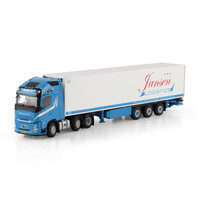 WSI Volvo FH Aero Globetrotter XL 6x2 with 3-axle twin steer reefer trailer JANSEN URK