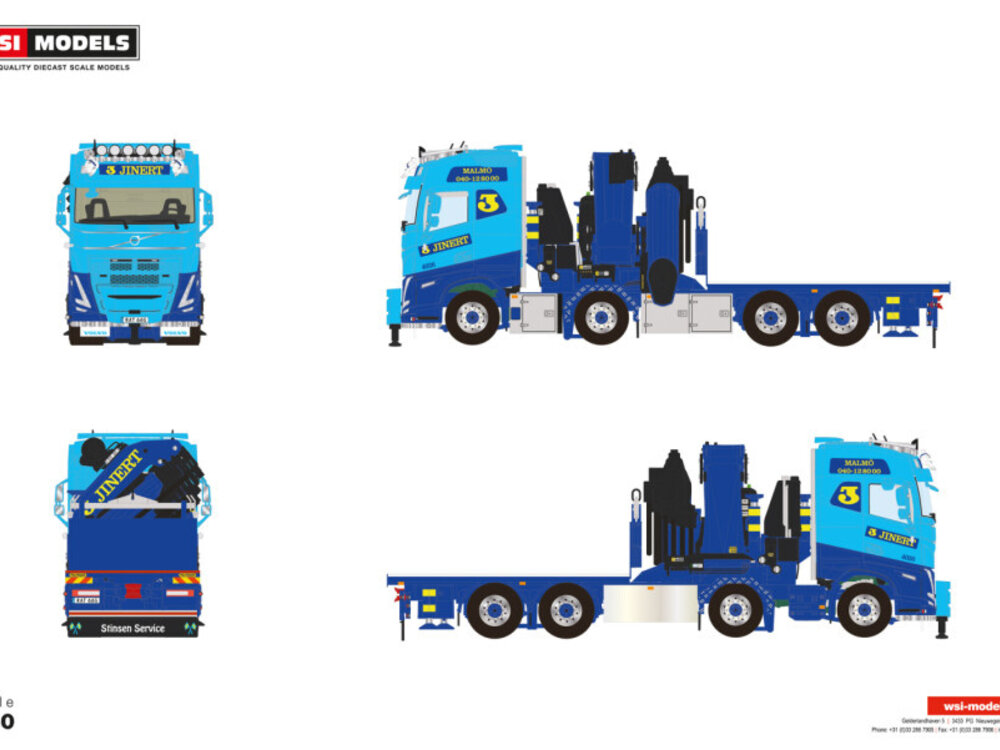 WSI WSI Volvo FH5 Globetrotter Riged flatbed truck 8x4 with  palfinger PK 165.002 tec 7 + jib JINERT