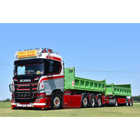 WSI Scania S Normal 8x2 riged truck with hooklift system with 3-axle tridem hooklift container trailer + 2x 15m3 container ROSSI RUDY CONTAINER TRANSPORT